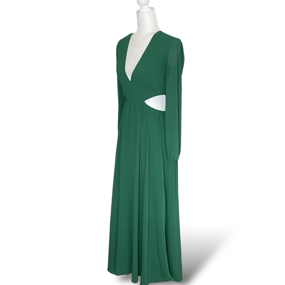 Forever 21 Dark Green Chiffon Plunge Cut Out Maxi Long Dress Size S - Picture 6 of 10